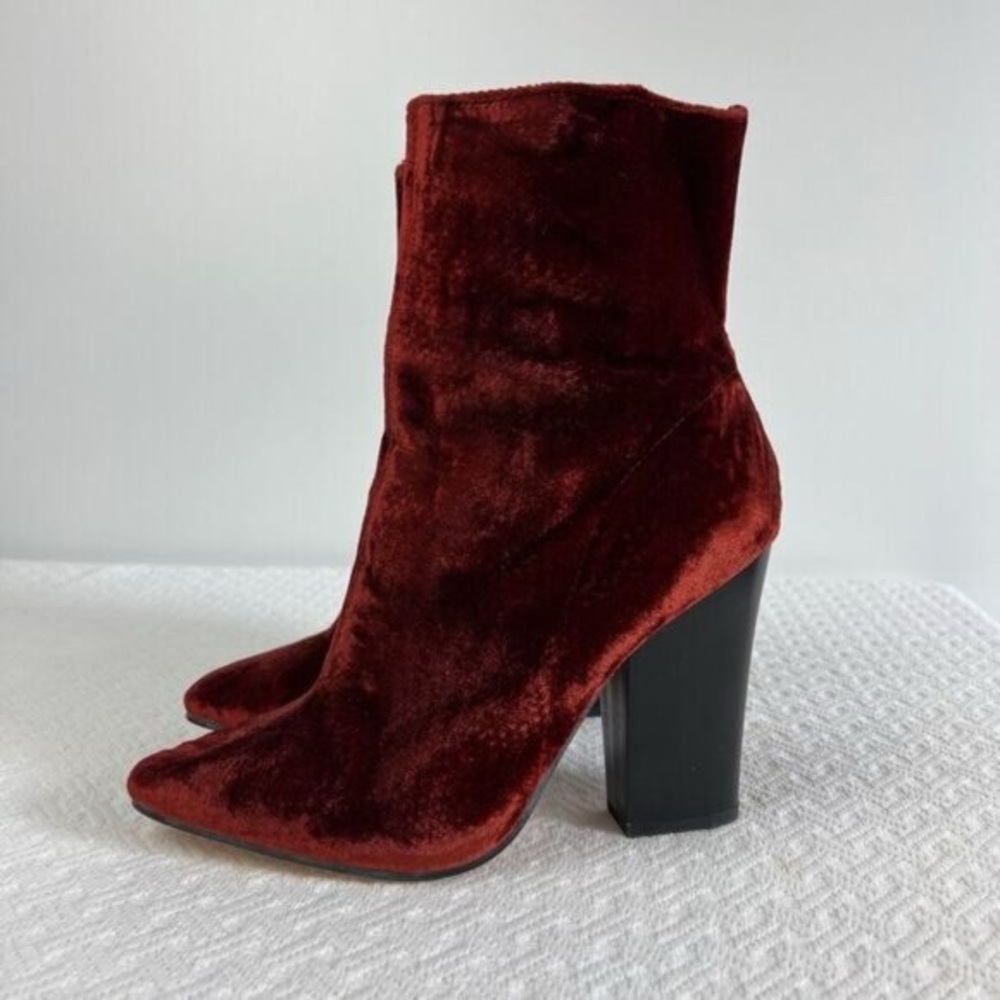 Zara Basic Womens EU 39 US 9 Red Orange Velvet Pump Heeled Booties Boots Cowboy